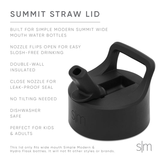 Matte black Summit Straw Lid on white background