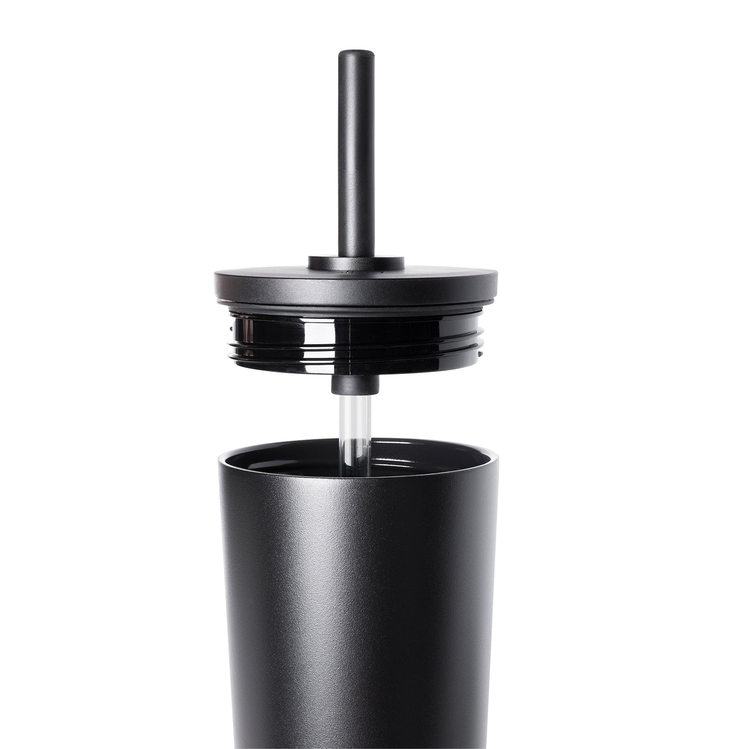 Classic signature white lid on charcoal black and gunmetal gray product container against white background