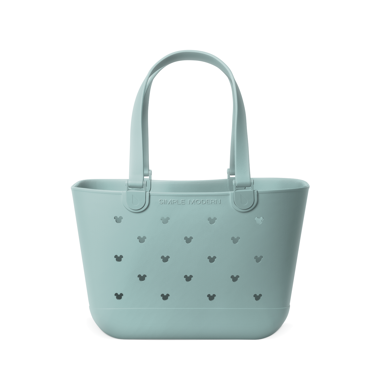 Soft sage green tote bag with dark gray-green cutout details and handles