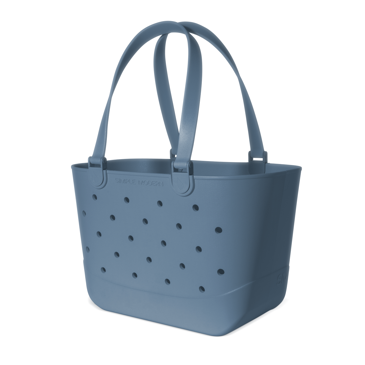 Slate blue matte finish tote bag with cool-toned, dusty blue-gray color and sophisticated understated design