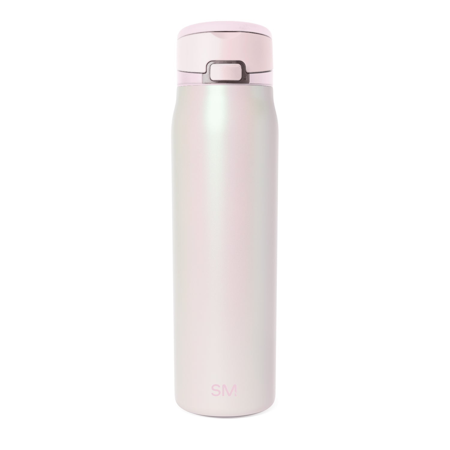 Pale pink and cream gradient cylindrical bottle with light pink cap and gray hardware accents