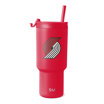 Bright red cylindrical tumbler with matching red straw