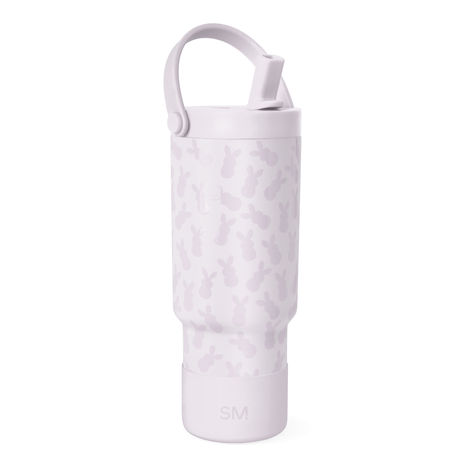 Pale lavender bottle with darker mauve camouflage pattern, featuring a handle and top rim detail.