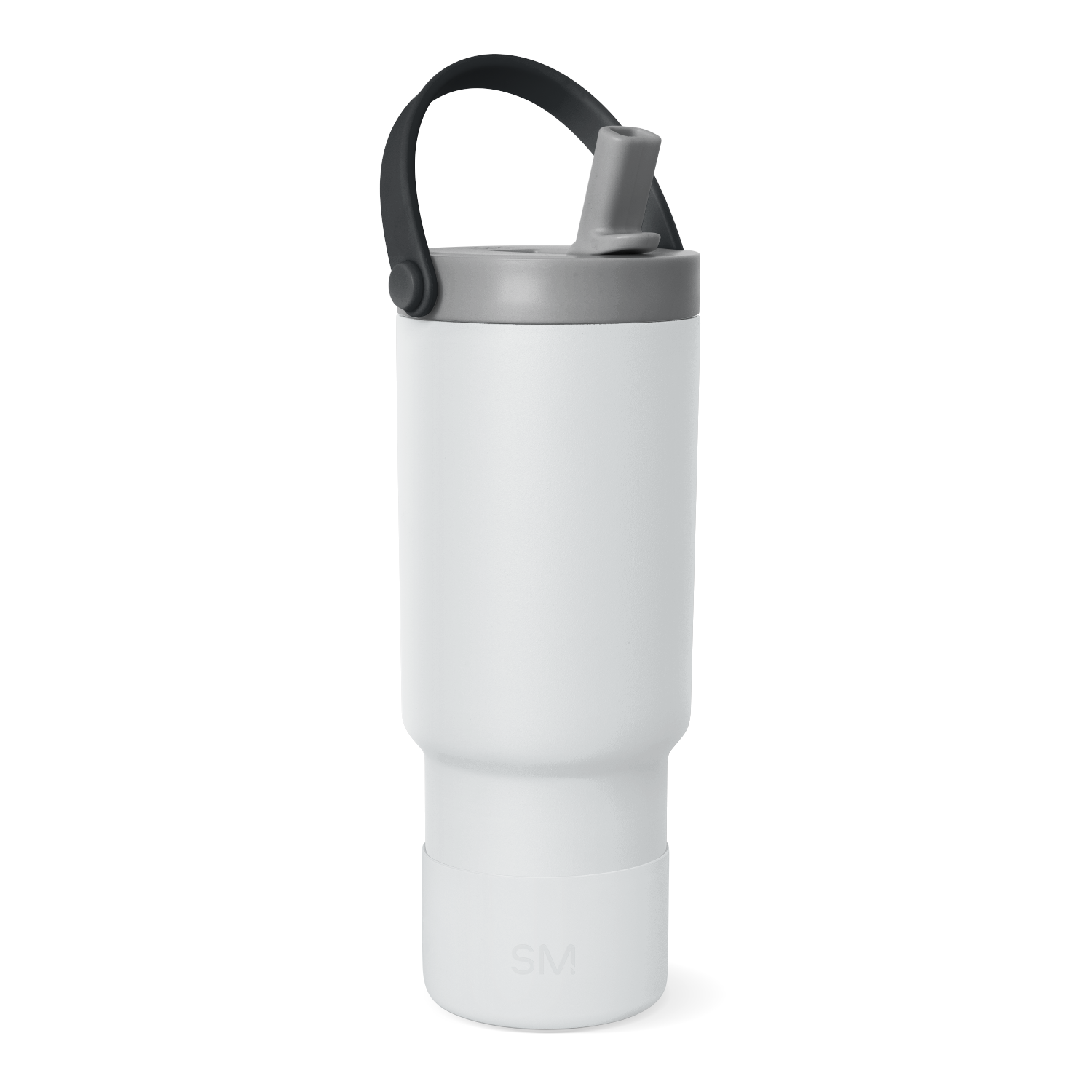 White cooler with gray lid and carrying handle, featuring a spout area, displayed against a plain background